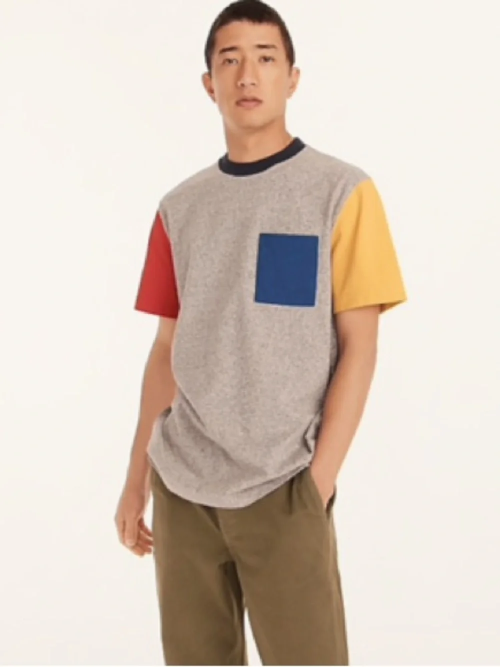J.Crew Colour-Block Pocket Tee Grey/Red/Yellow/Navy NWOT